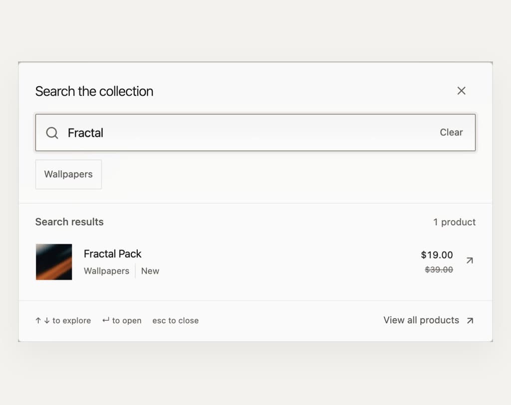 Rueya Supply search: “Fractal” typed in the field, one product result with its price