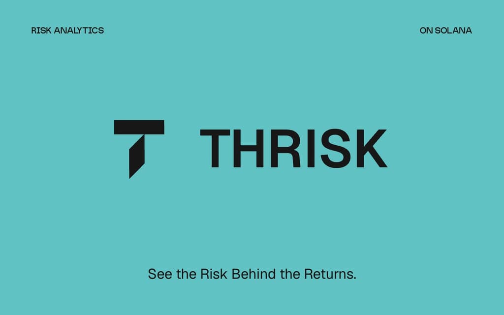 The Thrisk mark and wordmark in black on teal, with “See the Risk Behind the Returns.”