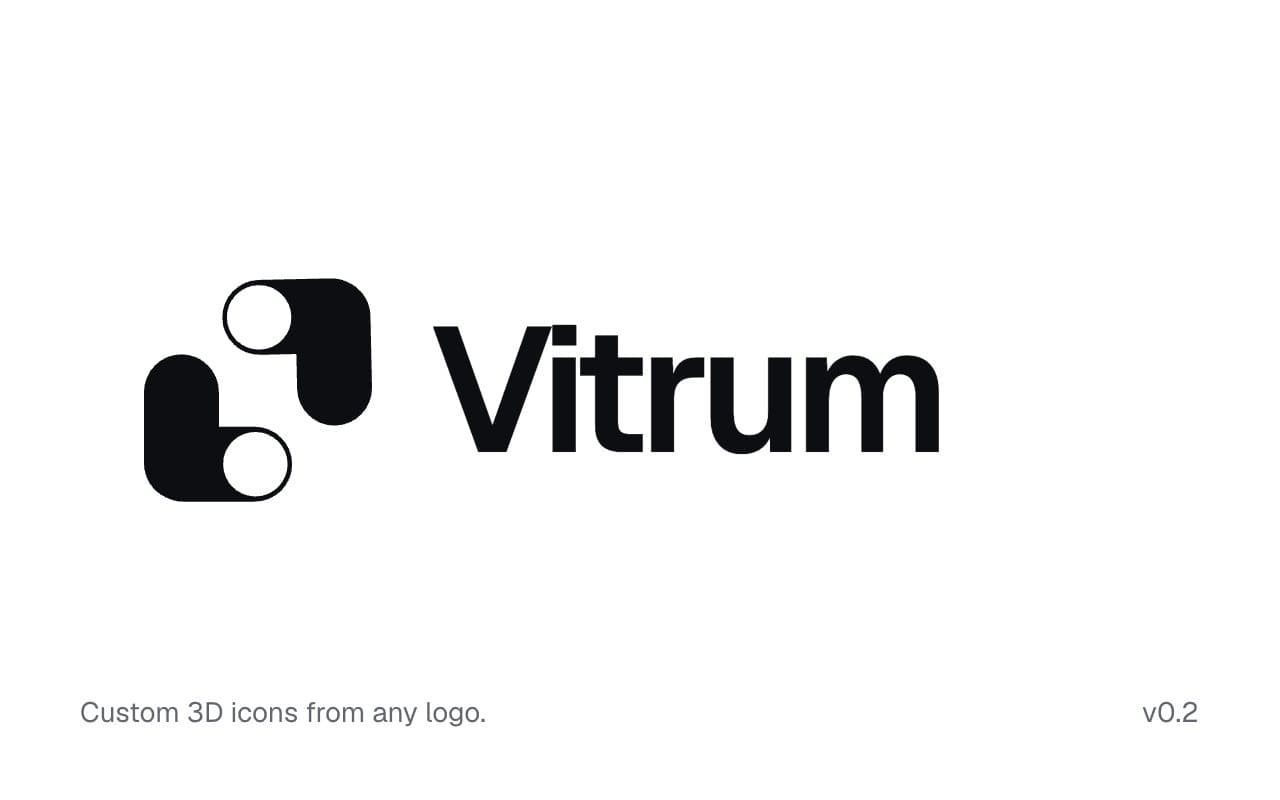 The Vitrum mark and wordmark in black on white: custom 3D icons from any logo, v0.2